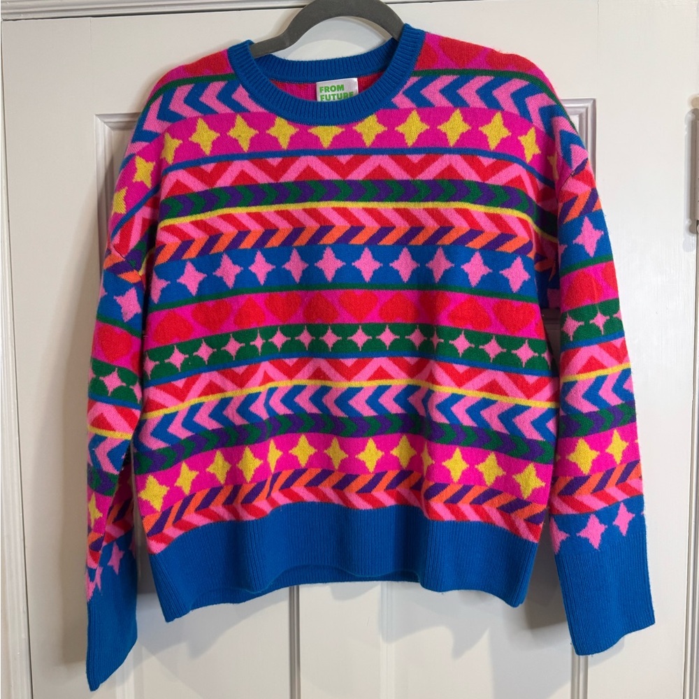 Vibrant Multicolor Patterned Cashmere Sweater - image 1